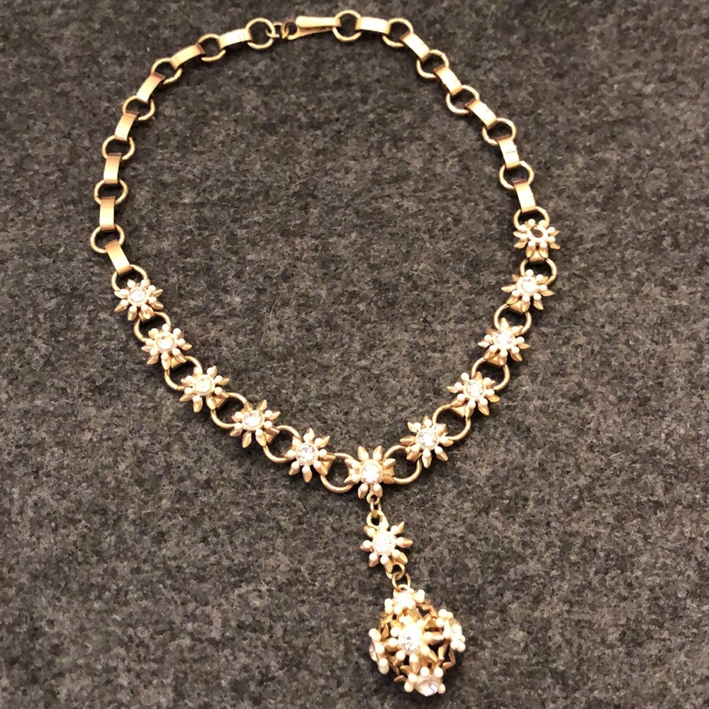 Antique gold and white floral choker